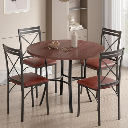 5 Piece Dining Table Set for 4, Wood Grain Dinette with Chairs for Kitchen, Breakfast Nook, Small Space, Dark Brown