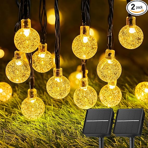 Solar String Lights Outdoor Waterproof, 2 Pack Total 120 LED 73 FT, Solar Powered Patio Lights with 8 Lighting Modes for Garden Yard Porch Wedding Party Decor (Warm White)