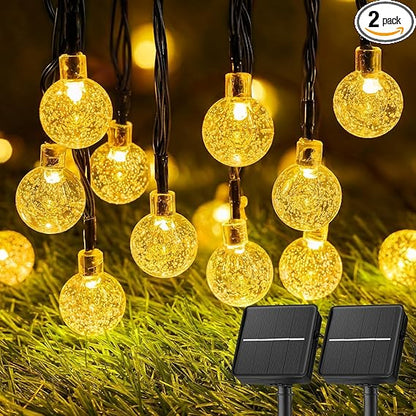 Solar String Lights Outdoor Waterproof, 2 Pack Total 120 LED 73 FT, Solar Powered Patio Lights with 8 Lighting Modes for Garden Yard Porch Wedding Party Decor (Warm White)