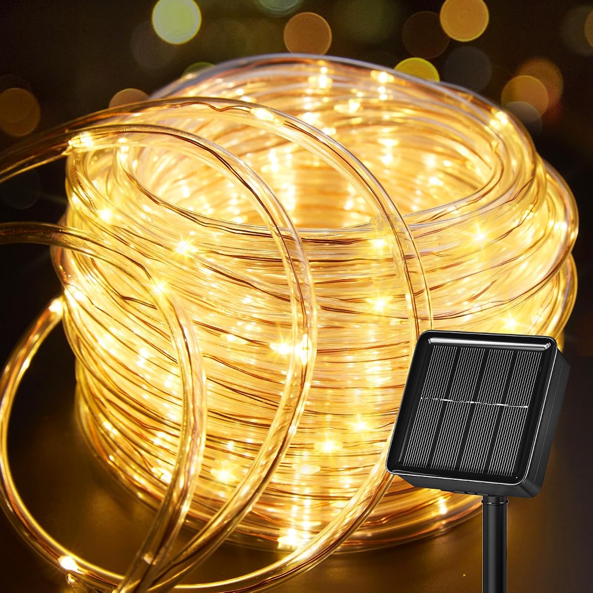 Solar Rope Lights, 39FT 100LED Outdoor Solar String Lights, IP65 Waterproof Solar Powered Fairy Lights with 8 Lighting Modes for Party Garden Patio Pool Backyard Tree Decoration, Warm White