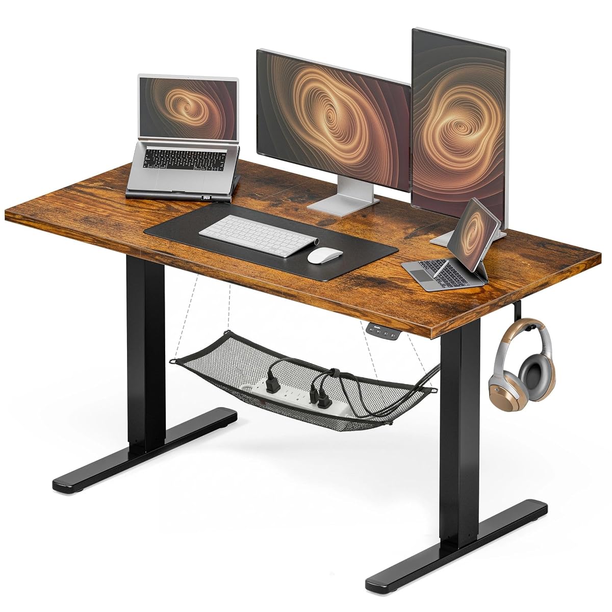 48x24 Electric Standing Desk with Cable Net, Rustic Brown