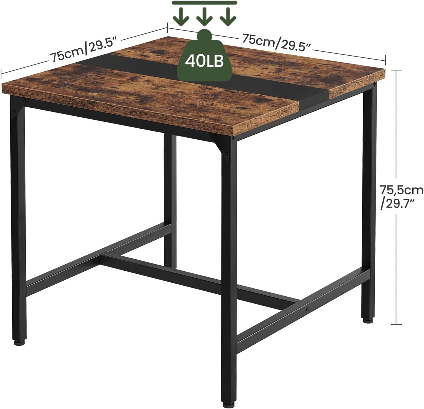 Square Kitchen Dining Table, 29.5'' Dining Table, Small Dining Tables, Writing Desk, Coffee Tables, for Restaurant, Living Room, Apartment, Rustic Brown and Black TCZ02BF