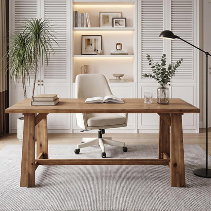 63" Long Large Wood Desks, Farmhouse Office Desk