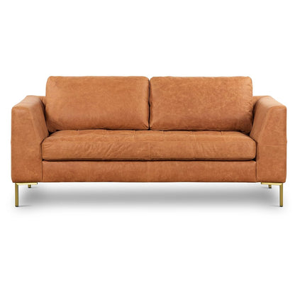 Poly & BARK Calle 75" Apartment Sofa, Full-Grain Pure-Aniline Italian Leather, Cognac Tan, Brass Legs