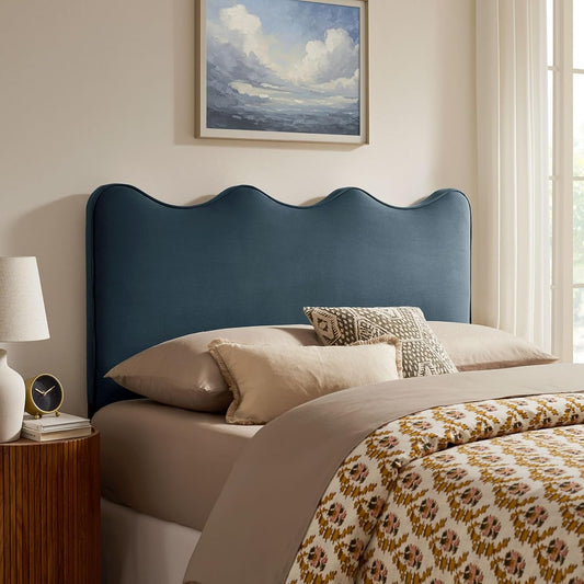 Monday Athena Queen Size Performance Velvet Adjustable Headboard in Cadet Blue