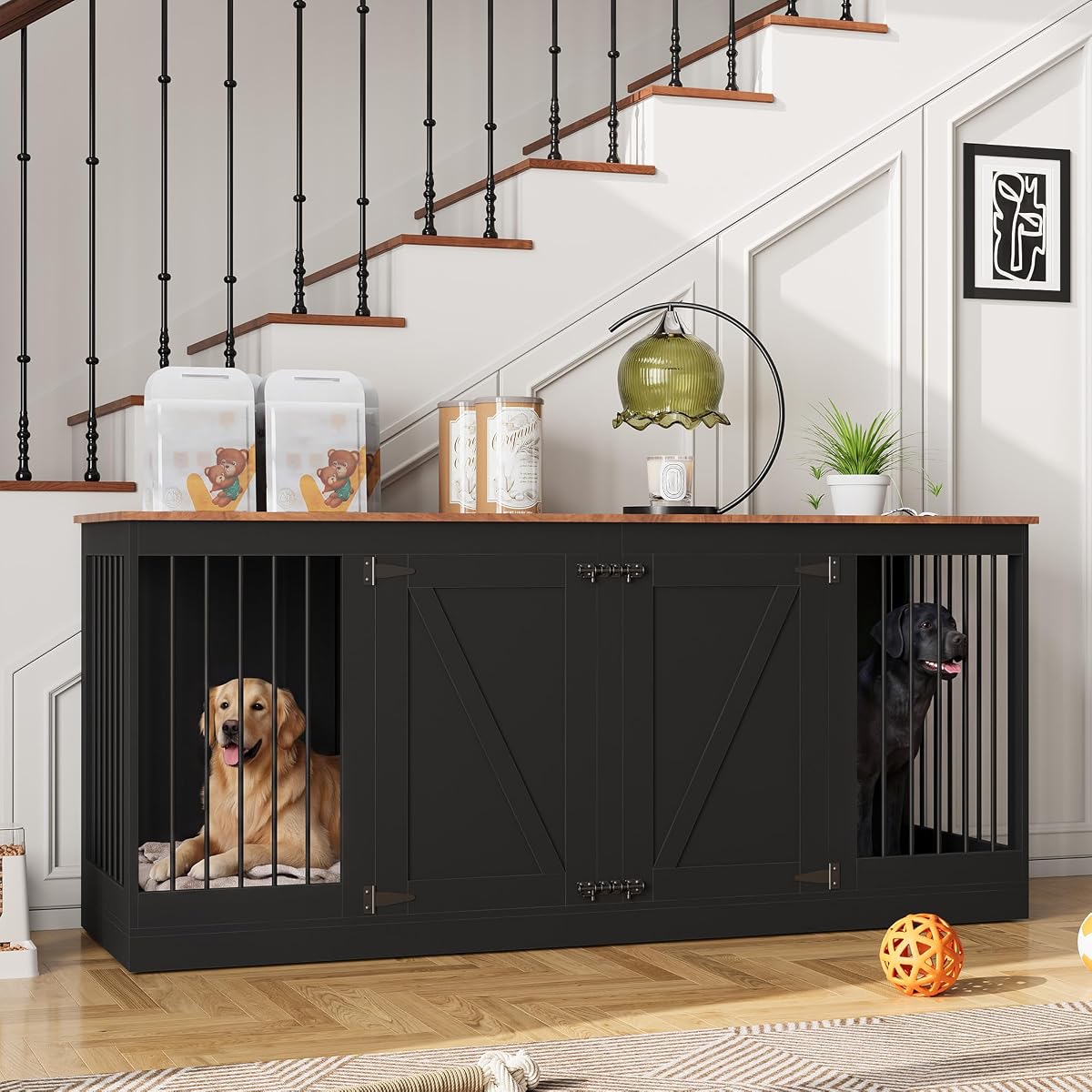 70.8" Large Dog Crate Furniture for 2 Dogs