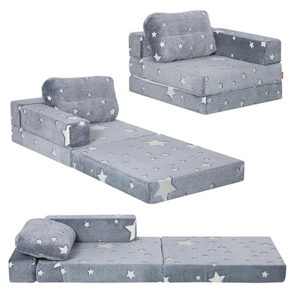 Kids Foldable Foam Play Couch, Glow Tri-Fold Floor Sofa & Futon