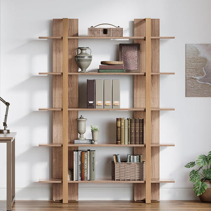 Tribesigns 5-Tier 47 Inches Bookshelf Bookcase, Boho Open Bookshelves Etagere Display Office Shelving Unit, for Living Room, Office & Bedroom, Metal & Wood, Retro Dark Brown