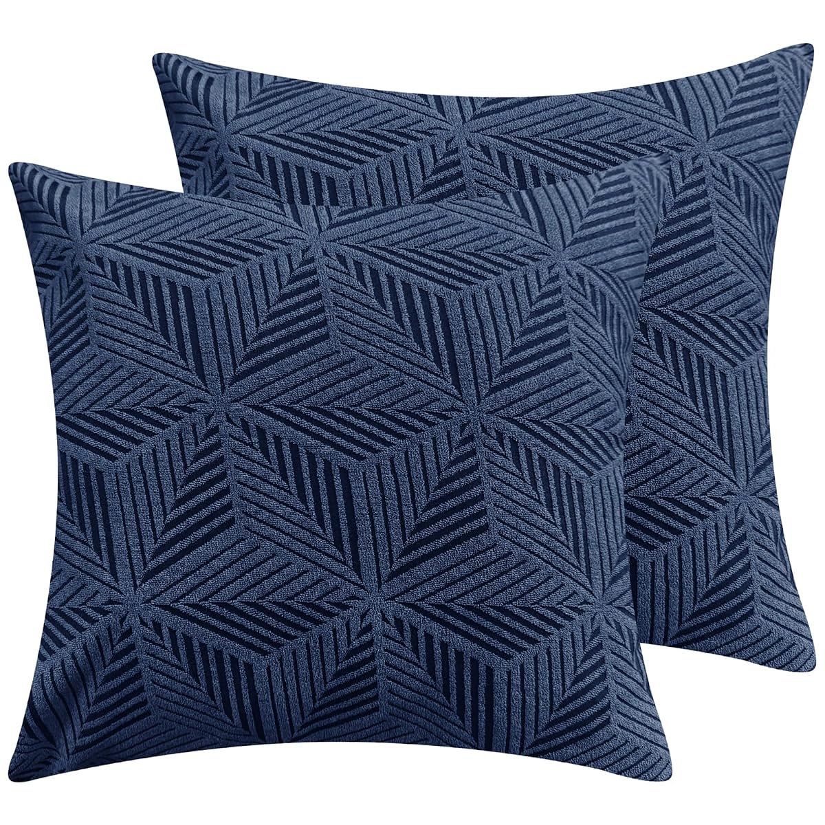 Pack of 2 Throw Pillow Covers 18 x 18 Inch High Stretch Jacquard Pillowcase for Couch Sofa Living Room Home Decor, Navy