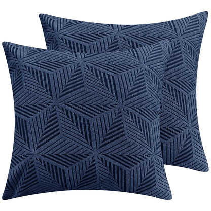 Pack of 2 Throw Pillow Covers 18 x 18 Inch High Stretch Jacquard Pillowcase for Couch Sofa Living Room Home Decor, Navy