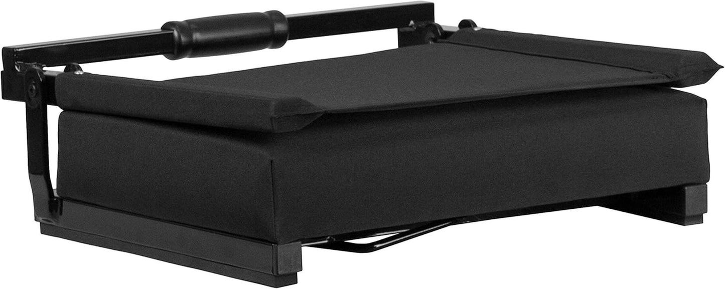 Grandstand Portable Stadium Seat for Bleachers or Benches, Folding Padded Stadium Chair with Carrying Handle, 500 Lb. Weight Capacity, Black