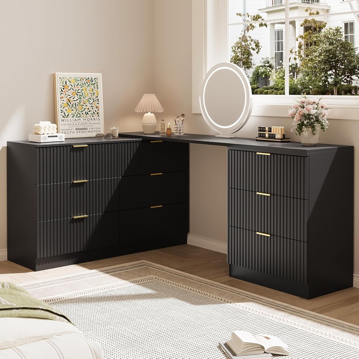 L-Shaped Rotatable 9 Drawer Dresser for Bedroom