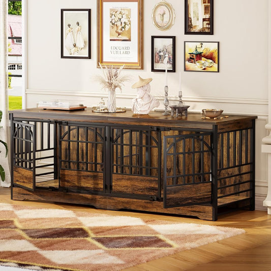 86" Double Dog Crate with Divider, Cognac Brown