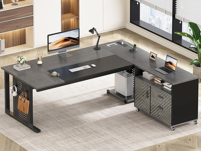 71" Executive Desk with Rolling File Cabinet, Large Office Desk with Drawers