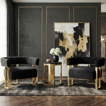 Boucle Bucket Chairs in Gold with Curved Design