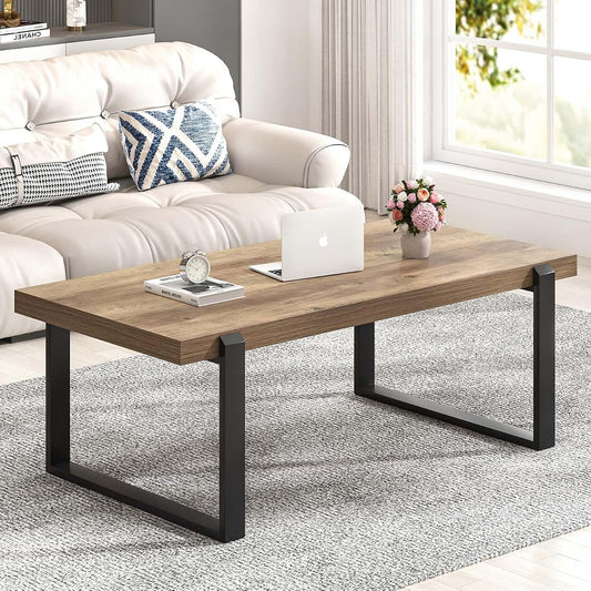 Rustic Coffee Table, Modern Wood and Metal Industrial Center Table for Living Room, 47 Inch Oak