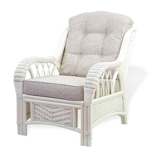 Rattan Wicker Natural ECO Handmade Design Alexa Living Armchair White Color with Cushion