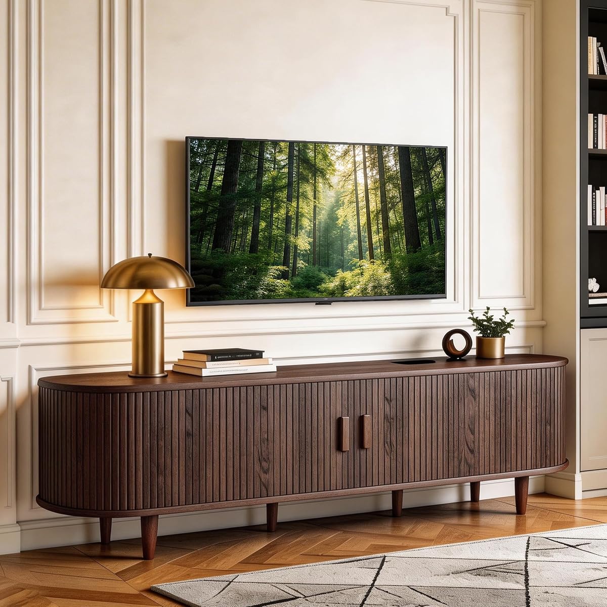 70" TV Stand with Sliding Doors for Living Room