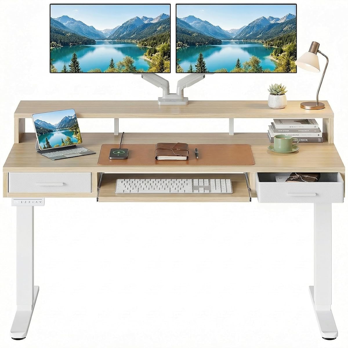 55″ x 26″ Electric Standing Desk with 2 Drawers &24.4″ Large Keyboard Tray