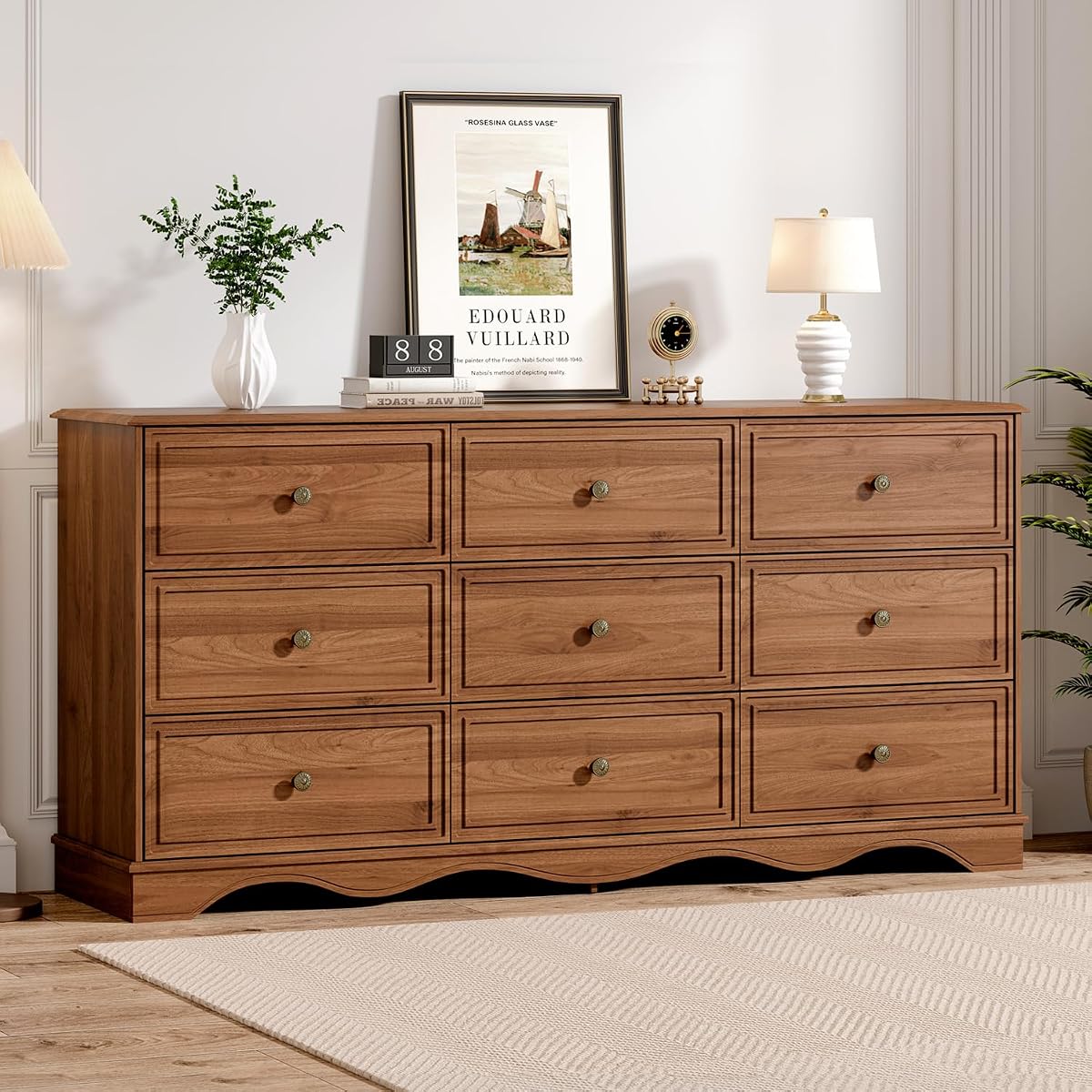 9 Drawer Dresser, 63" Wide Mid Century Chest of Drawers