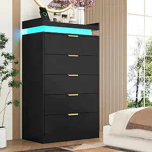 Tall Dresser for Bedroom, Black Dresser with LED Lights, view 2