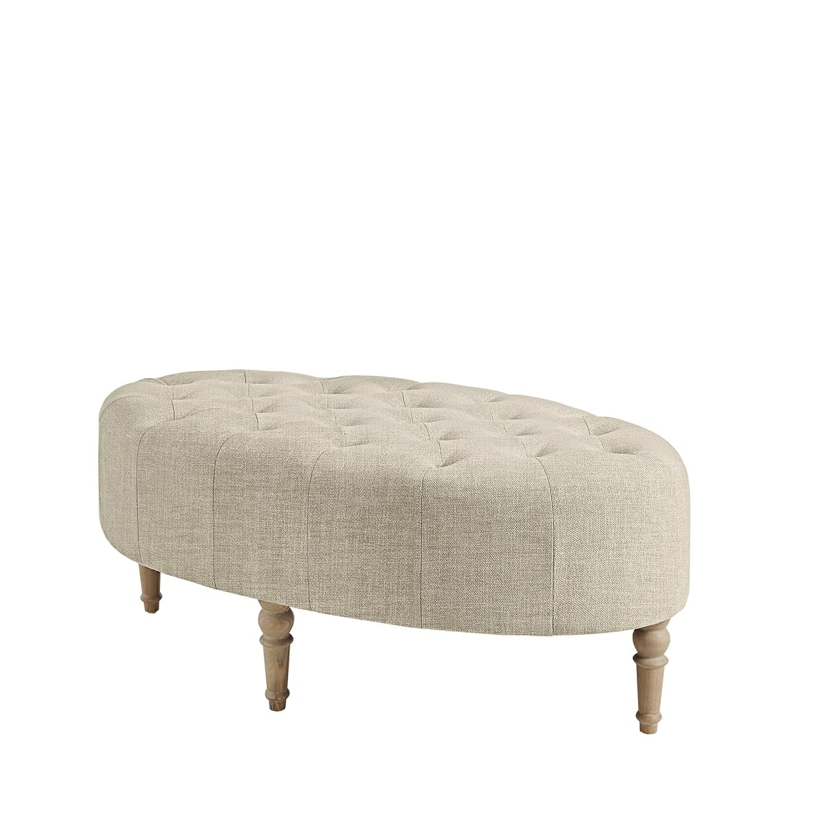 Clara Coffee Table - Solid Wood Frame, Soft Fabric, Button Tufted, Oval Large Accent Ottoman - Modern Foam Padded Top Footstool Cocktail Living Room Furniture, Linen