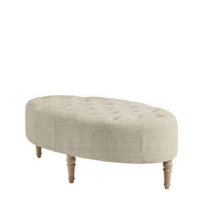Clara Coffee Table - Solid Wood Frame, Soft Fabric, Button Tufted, Oval Large Accent Ottoman - Modern Foam Padded Top Footstool Cocktail Living Room Furniture, Linen