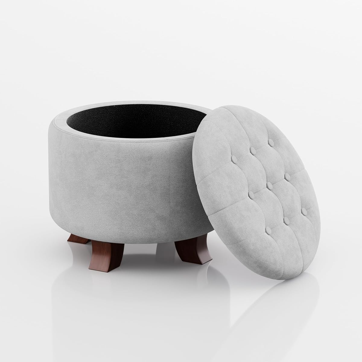 Round Ottoman, Ottoman with Storage, 20 Dia. x 17 H Inches Foot Rest Stool with Legs for Bedroom, Living Room, Decorative Home Furniture, Light Gray