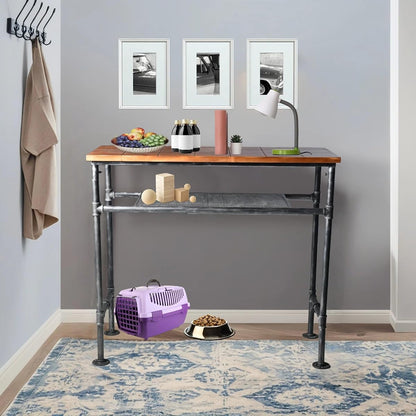 Industrial Rustic 41.3" Height Solid Pine Wood Top Rectangular Pub Bar Table Bar Height Kitchen Dining Room Table with Extra Shelf for Stroage Silver