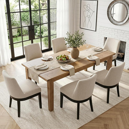 Modern Dining Chairs Set of 6 with Comfortable Back Support, Farmhouse Soft Linen Upholstered Dining Room Chairs with Black Solid Wood Legs, Armless Kitchen Side Chairs for Living Room, Beige