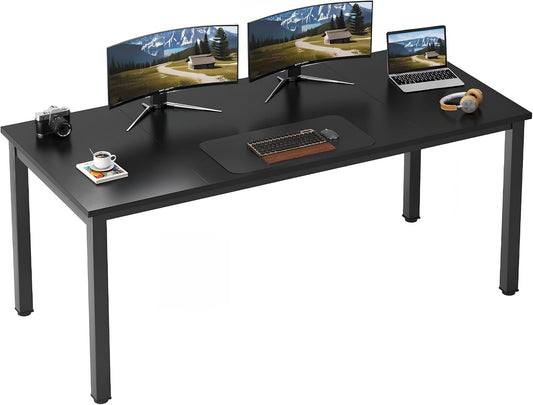 Large Computer Desk, 70.8 Inch Study Student Writing Desk, Simple Style PC Workstation with Black Metal Frame for Home Bedroom, Black
