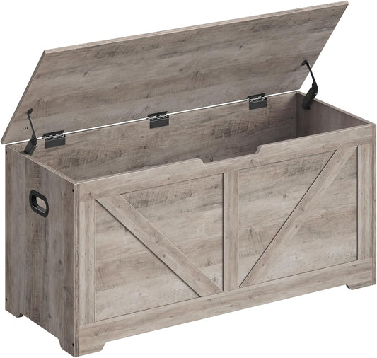 Storage Chest, Storage Trunk with 2 Safety Hinges, Storage Bench, Shoe Bench, Farmhouse Style, 15.7 X 39.4 X 18.1 Inches, for Entryway, Bedroom, Living Room, Heather Greige ULSB060K03
