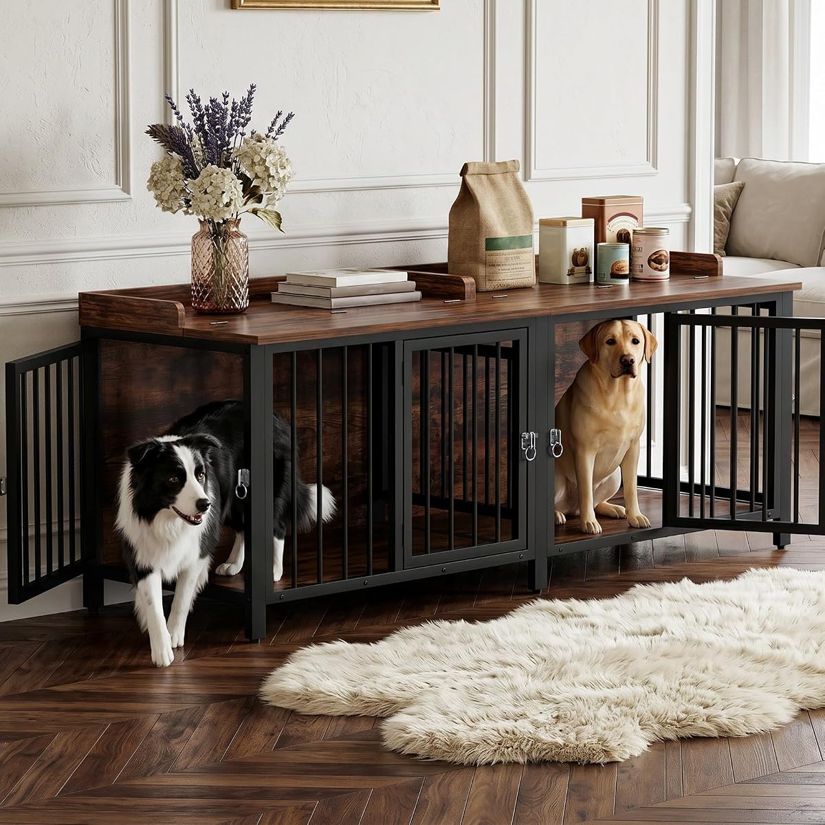 78.7" Dog Crate Furniture for 1 or 2 Dogs with 4 Doors