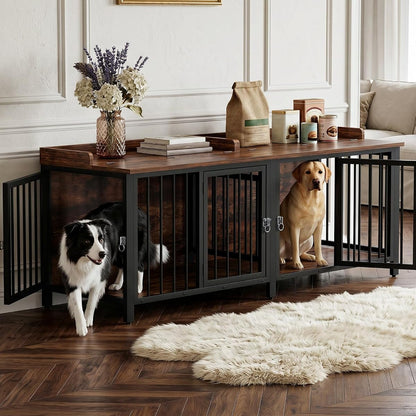 78.7" Dog Crate Furniture for 1 or 2 Dogs with 4 Doors