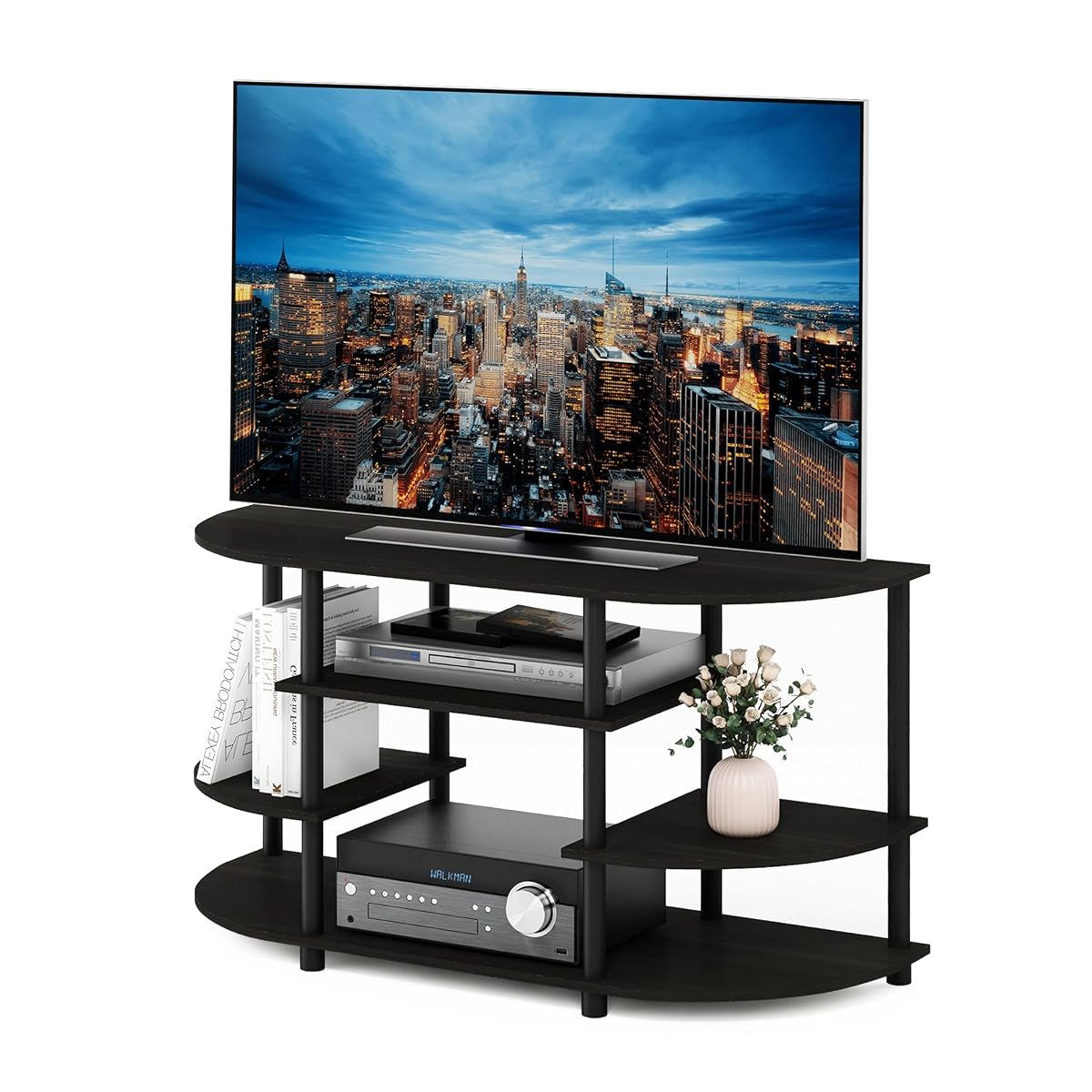 JAYA Simple Design Corner TV Stand, Espresso/Black