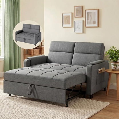 Convertible Sofa Bed, Modern Couch Bed & Small Loveseat Sleeper, 5-Position Adjustable Futon Sofa for Living Room, Apartment, Guest Room, Grey