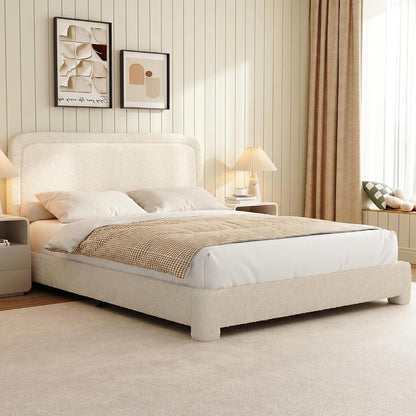 Soft Upholstered Cloud Bed Frame with Rounded Corners, Adjustable Headboard
