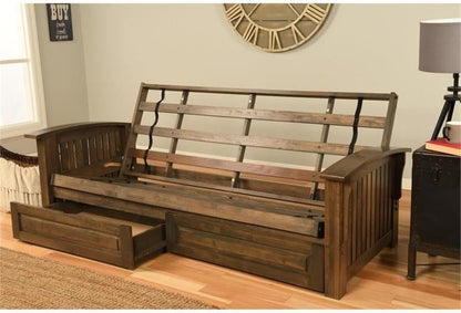 Washington Queen Size Futon Frame with Storage Drawers - Wood Futon Frame with Mattress Included in Suede Black Color