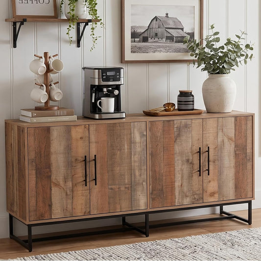63" Mid Century Modern Wood Buffet Cabinet with Storage Sideboard