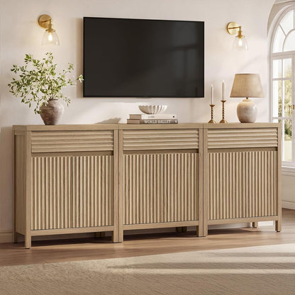 87" Fluted Buffet Cabinet with Drawers,Large Modern Credenza, 3 PCS