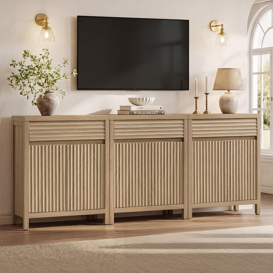87" Fluted Buffet Cabinet with Drawers,Large Modern Credenza, 3 PCS