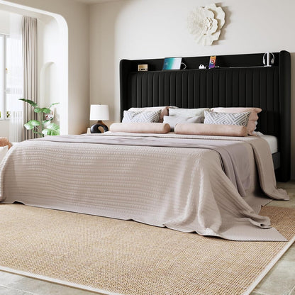 Queen Size Platform Bed Frame with USB Charging Station and Storage