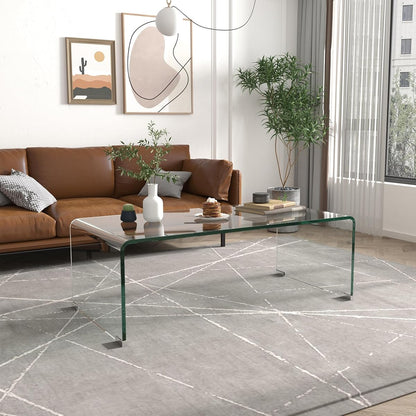 Tempered Glass Coffee Table for Modern Living Room Decor, Easy to Clean with Safe Rounded Edges and Durable Design, 39.3" L x 19.6" W x 13.78" H (1, Transparent Coffee Table)
