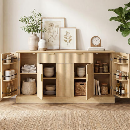 63" Fluted Large Sideboard Buffet Cabinet with 2 Drawers