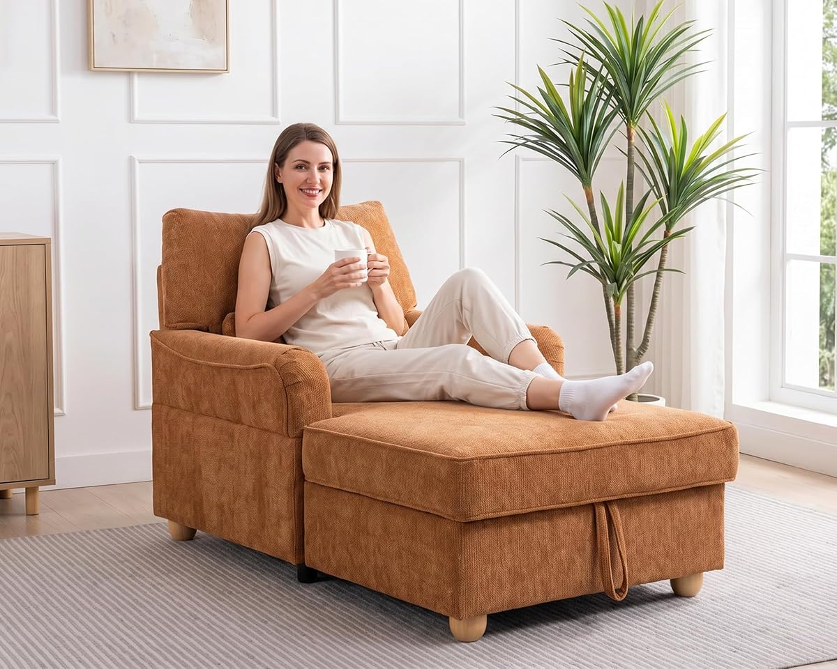 63" Oversized Chaise Lounge Chair Indoor, Orange