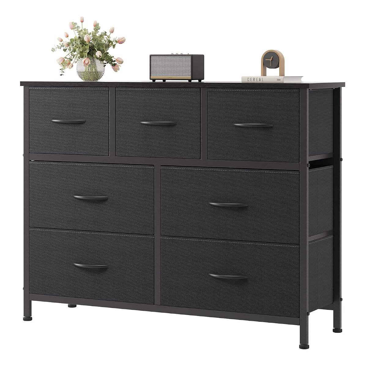 Black Dresser for Bedroom with 7 Fabric Drawers Storage Organizer