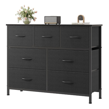 Black Dresser for Bedroom with 7 Fabric Drawers Storage Organizer