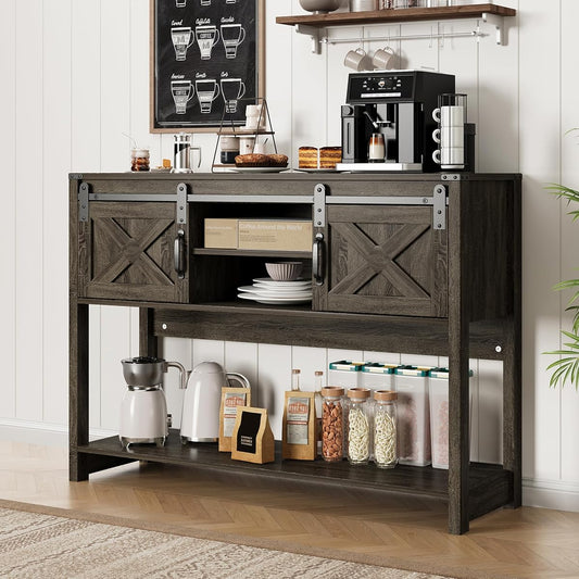 Console Table with Storage Shelf & Sliding Barn Door, Farmhouse Entryway Table with Storage, 46" Narrow Long Sofa Table, Behind Couch Table, Console Tables for Living Room, Entryway, Foyer