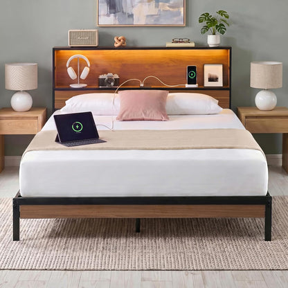 Zinus Kai Platform Bed Frame, RGB LED Lights, USB Charging Station, Full