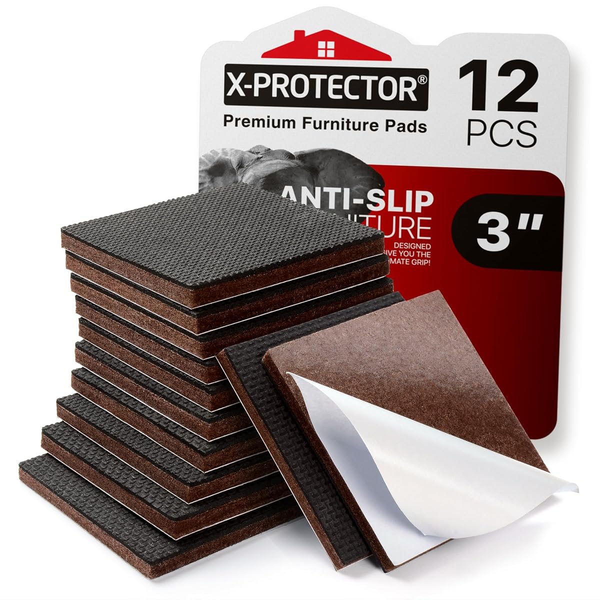 Non Slip Furniture Pads – 12 Premium Furniture Grippers 3"! Best SelfAdhesive Rubber Feet Furniture Feet – Ideal Non Skid Furniture Pad Floor Protectors – Keep Furniture in Place!
